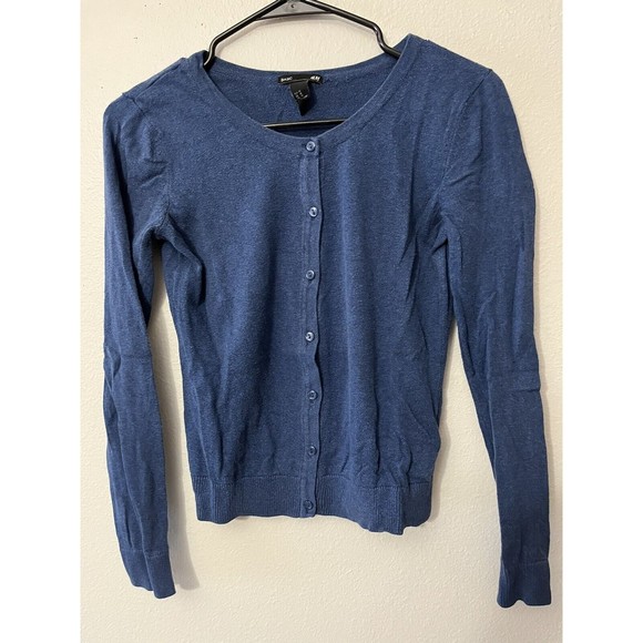 H&M BASIC  Women's Sz XS Blue SWEATER CARDIGAN Button Front Long Sleeve - Picture 1 of 5